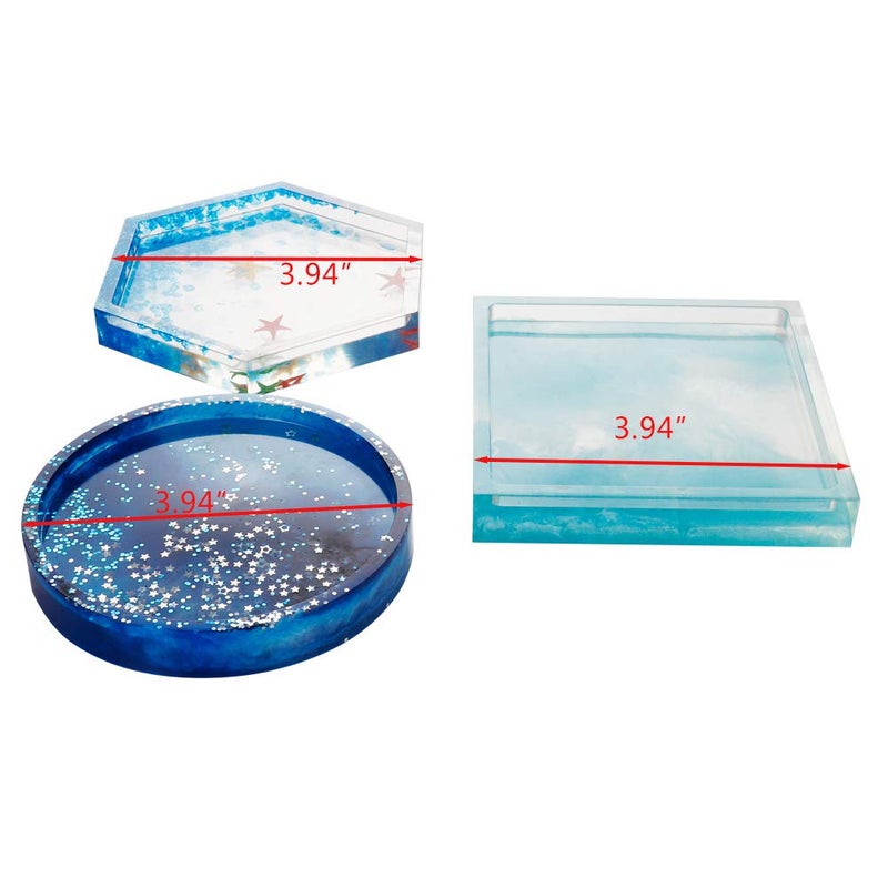 VTurboWay 3 Pack DIY Coaster Silicone Mold, Include Round, Square, Hexagon, Molds for Casting with Resin, Cement - Image 5